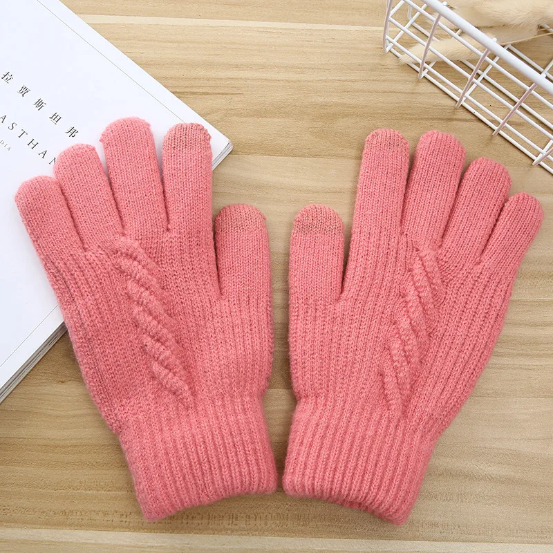 pink Зимние Модные женские перчатки вязаные теплые перчатки двойные толстые сенсорные теплые перчатки - Цвет: pink