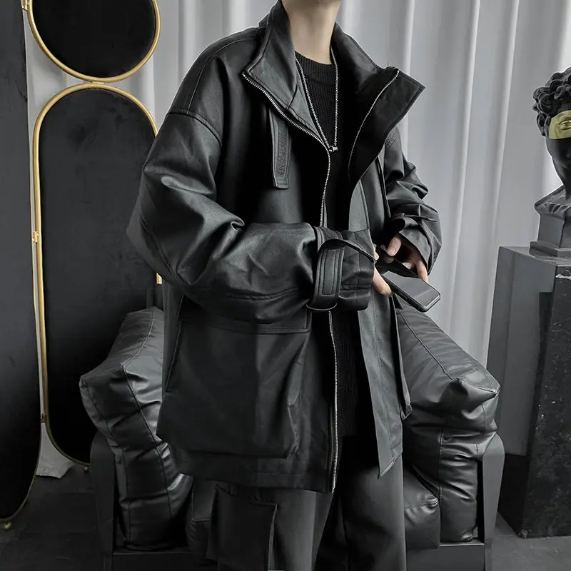 

Men's Jacket 2020 Autumn new slim pure color leather motorcycle long-sleeved jacket casual personality youth men's wear