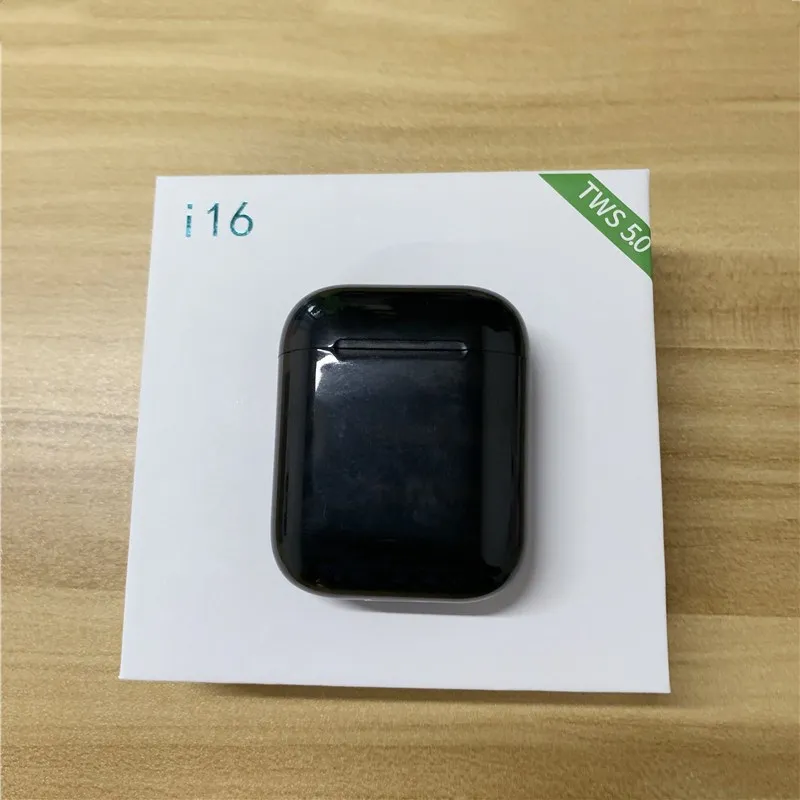 Черный I16 Tws Bluetooth 5,0 1:1 3D стерео звук бас наушники сенсорное управление Оригинальные наушники беспроводные с микрофоном для android - Цвет: Черный