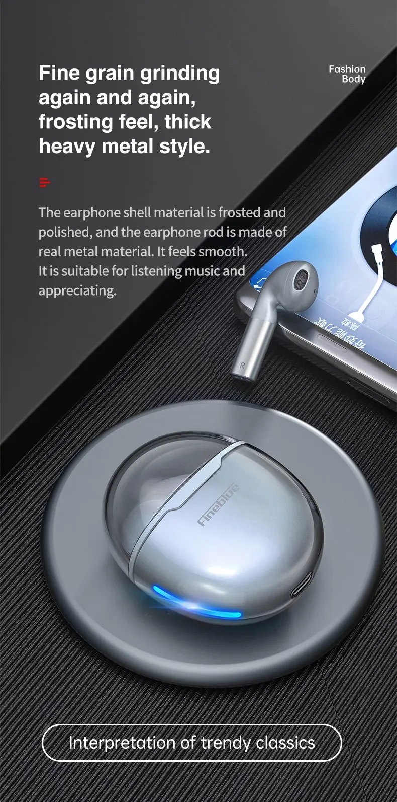 Fineblue F22 Pro True Wireless Earbuds with Charging Case HiFi Stereo Fingerprint Touch Control