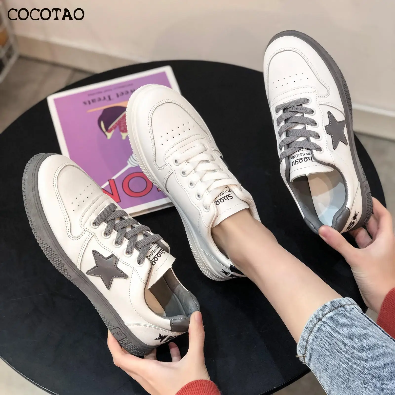 Little White Shoes Female 2020 Spring New Flat Bottom Lace Ins Fashion Casual Leather Wild Clapper Tide Stars | Обувь