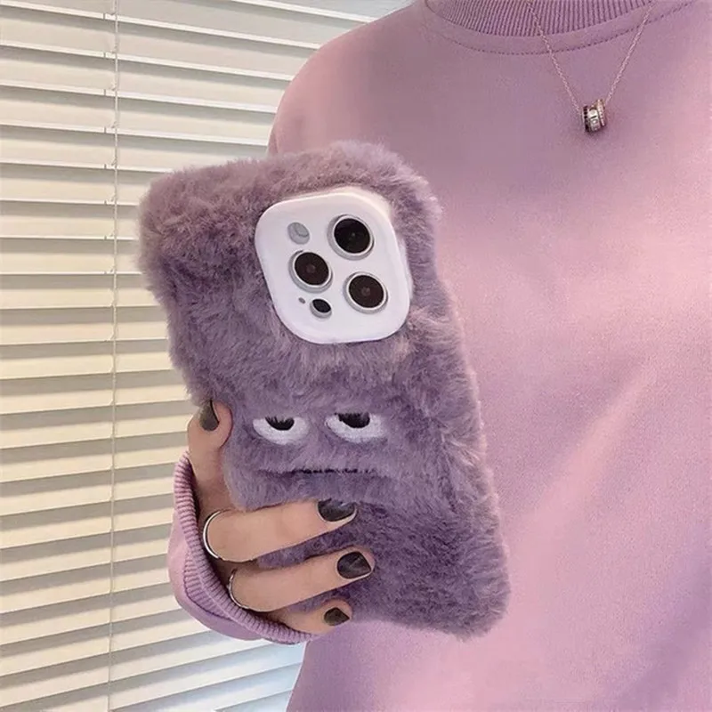 Korean Cute Funny Fluffy Phone Case For iphone 15 14 13 12 11 Pro