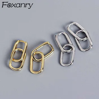 Foxanry Prevent Allergy 925 Sterling Silver Earrings for Women New Fashion Geometric Ellipse U-Shape Elegant Bride Jewelry Gifts 1