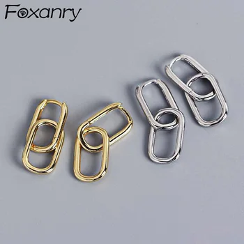 Foxanry, 여성을위한 알레르기 방지 실버 컬러 귀걸이 새로운 패션 기하학적 타원형 U-모양 우아한 신부 보석 선물