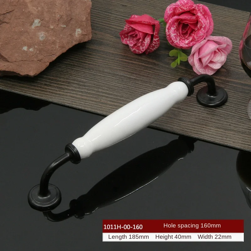 JD керамическая ручка, белая керамическая черная ручка, европейская современная простая садовая ручка с одним отверстием, дверь шкафа, ящик, мебель - Цвет: 1011-C.C160mm