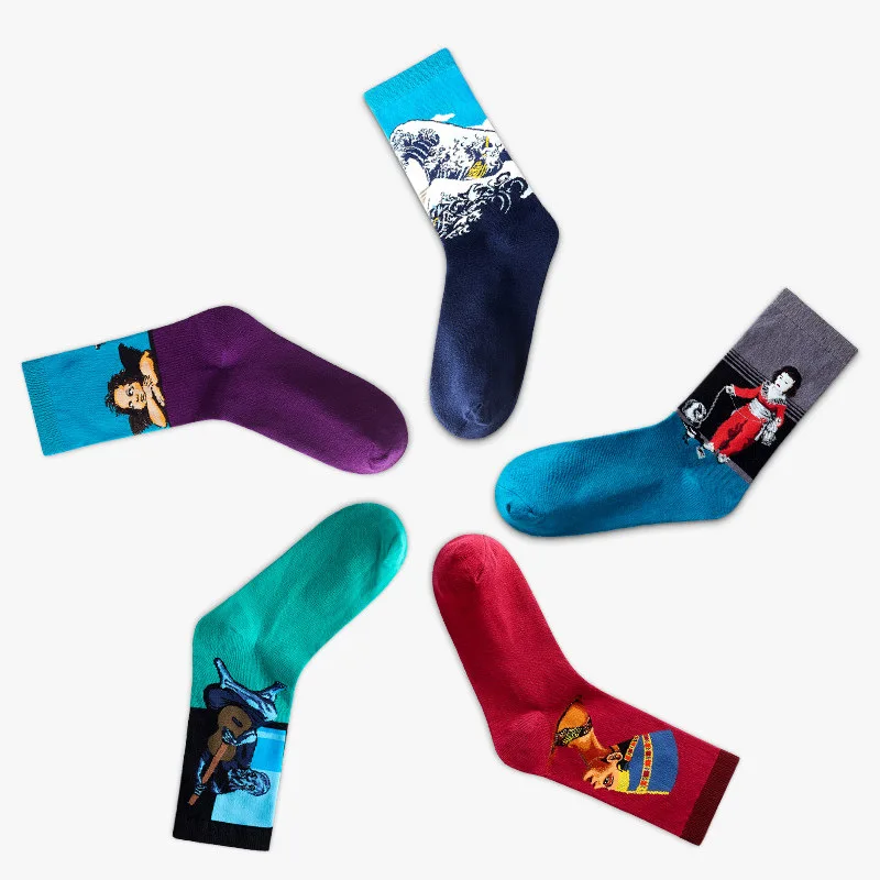 

American men's medium hose autumn and Winter Classic Oil Painting Pharaoh retro literature youth personalized socks man