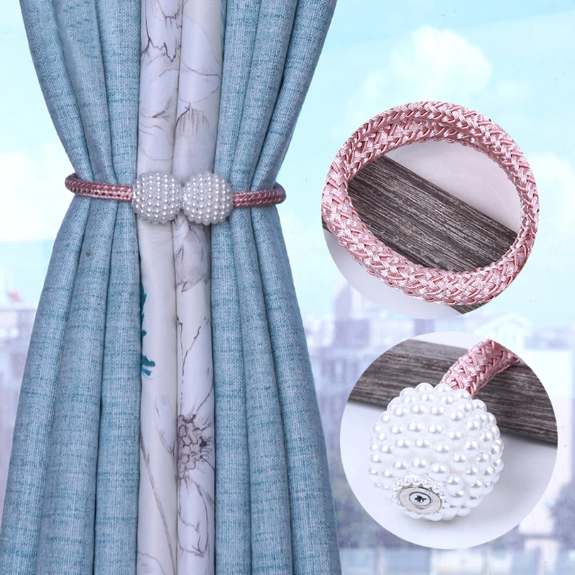 9 Colors Pearl Ball Straps Simple Woven Curtain Buckle Clips