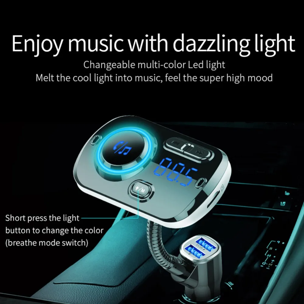 Автомобильный fm-передатчик Bluetooth 5,0 FM модулятор USB Комплект автомобильного зарядного устройства громкой связи музыкальный плеер ночного видения светодиодный свет