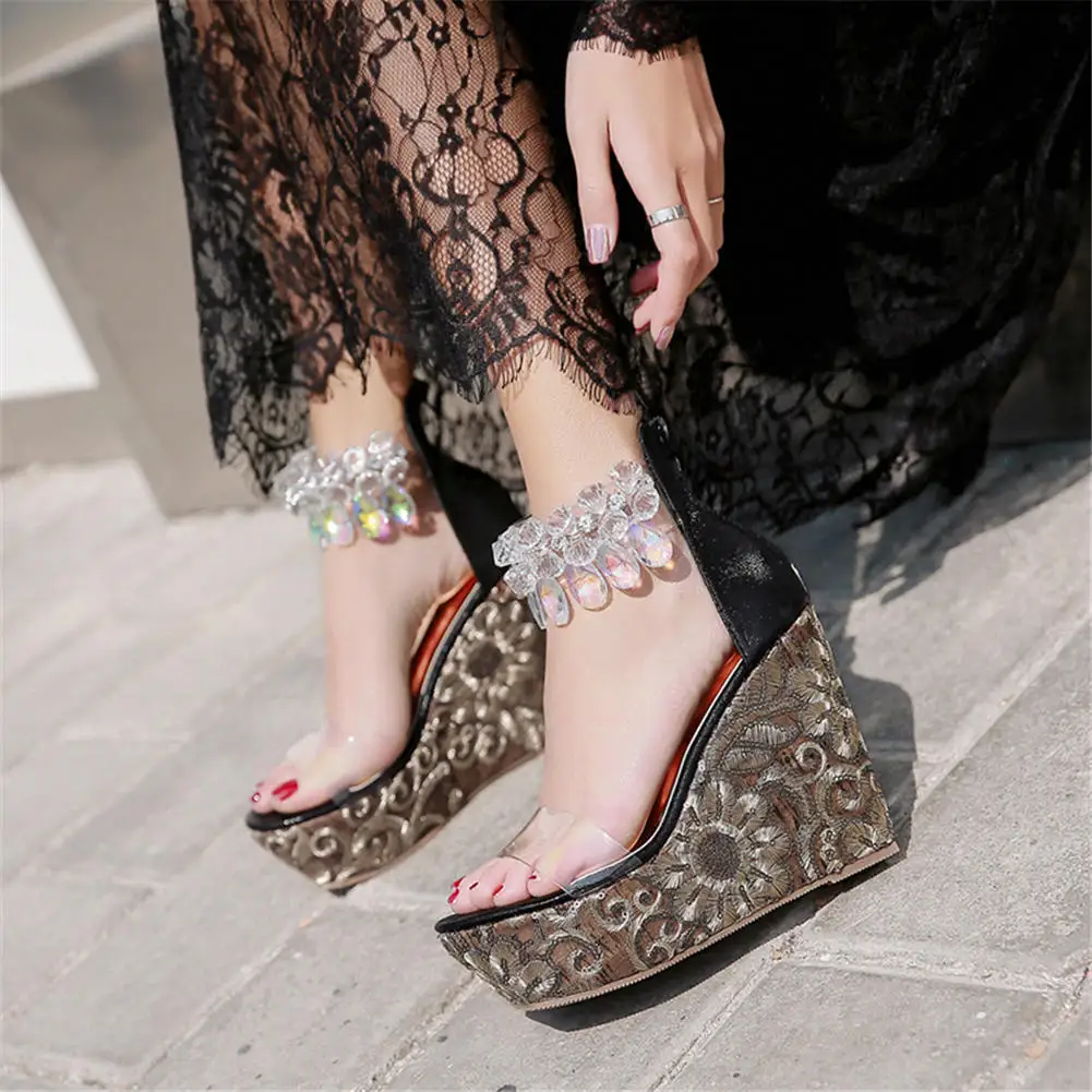 

Sarairis New Arrivals High Quality Sequined Crystals Platform Wedges Shoes High Heels Women Shoes Woman Summer Party Sandals
