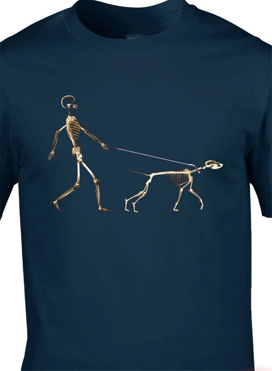 Skeleton Dog Walker Canine Doggy Funny Urban Art Banksy Style T-Shirt Round Tee Shirt | Мужская одежда