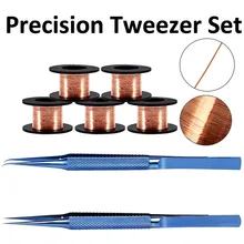 Прецизионный пинцет из титанового сплава, заостренный Изогнутый пинцет с 0,1 мм эмалированным проводом, обслуживание мобильных телефонов, компьютеров