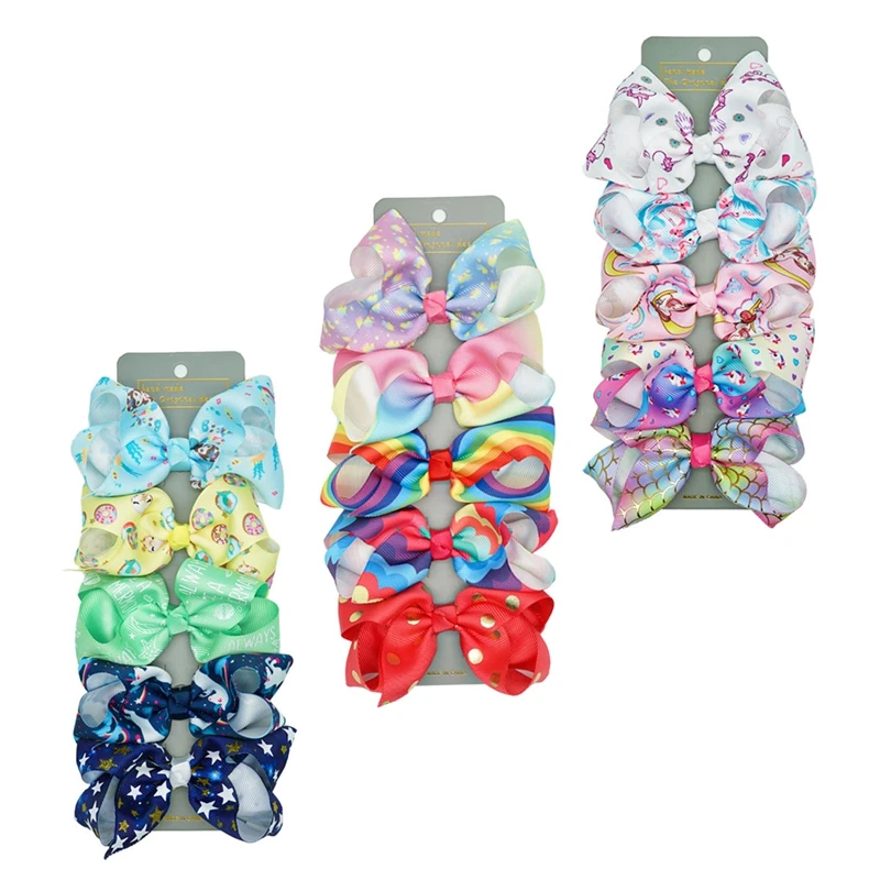 

5pcs/lot Fashion Wave Point Grosgrain Ribbon Bows Infant Duckbill Clips Cute Cartoon Unicorn Bowknot Baby Hairpin Print Headwear