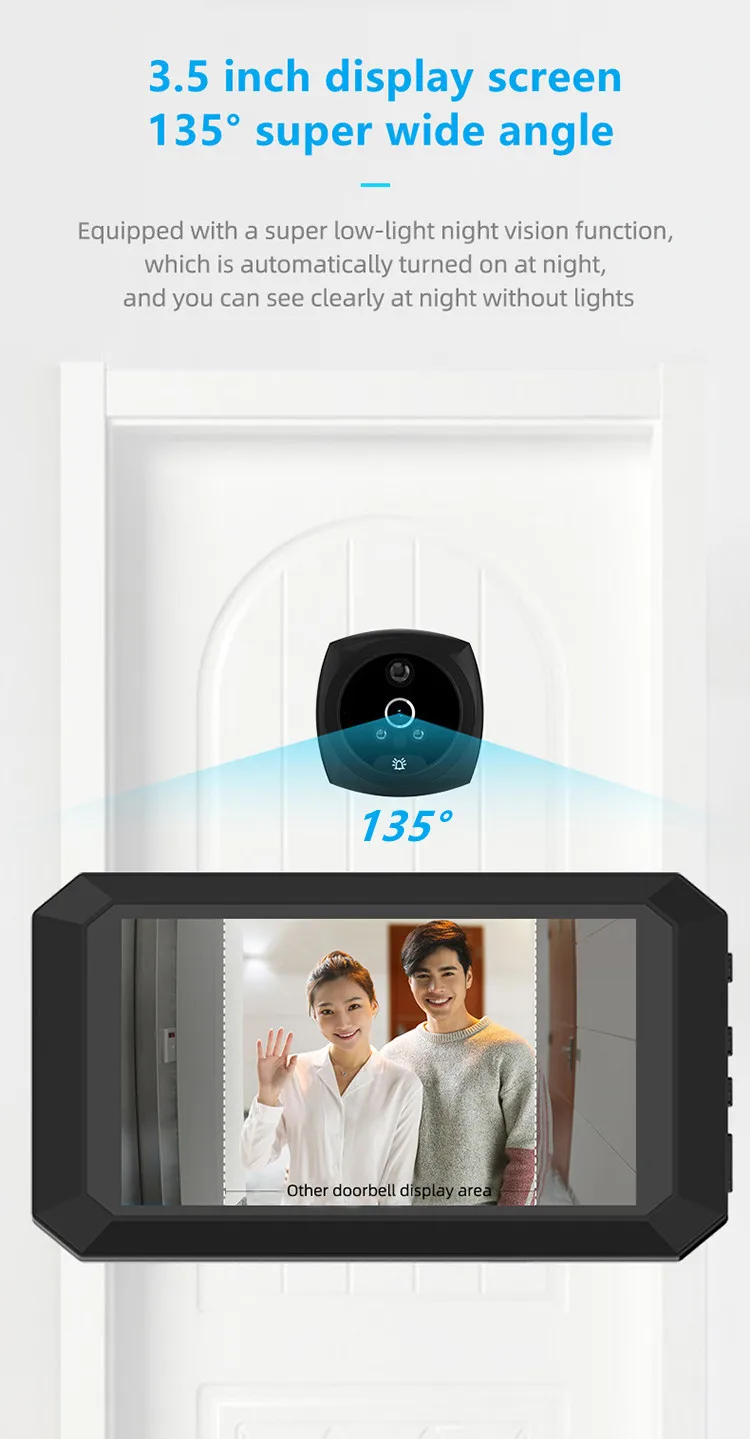 Video Doorbell Digital Peephole 3.5" Indoor Screen Monitor Door Camera Viewer Motion Detection Photo Auto Record Home Security