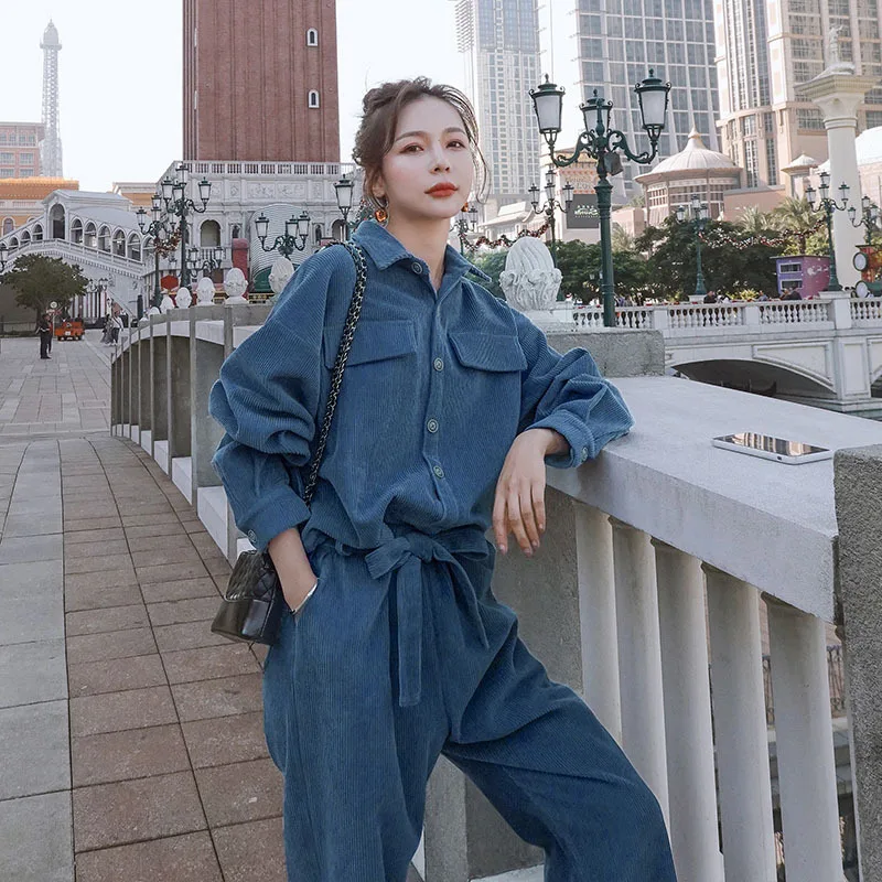 

Photo Shoot Corduroy Onesie Women's Suit 2020 Spring And Autumn New Style Korean-style High-waisted Slimming Workwear Casual Pan