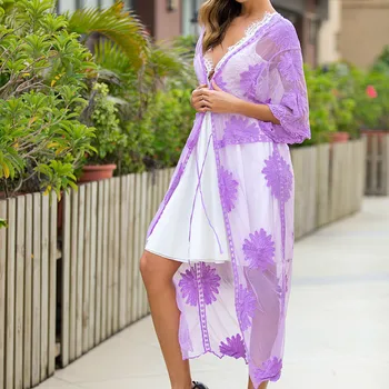 

Cover-Up Beach Dress Pareos Dresses On The Sexy Wear Cover Up 2020 New Lace Embroidered With Cardigan Bikini Swimsuit Animal