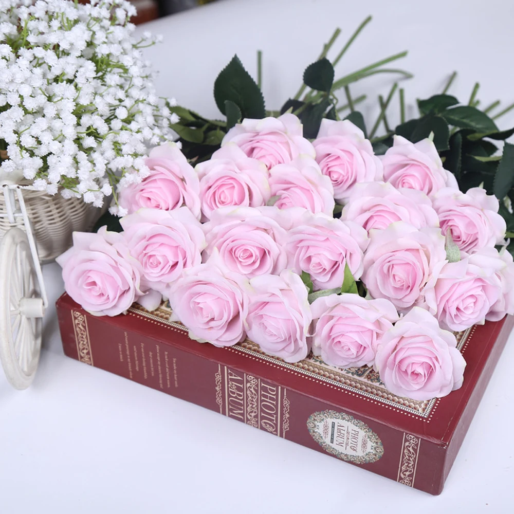11 шт./партия, латексные искусственные розовые цветы, настоящие сенсорные Сатиновые розы/украшение на свадьбу, День Святого Валентина, подарок на день рождения, украшение для дома