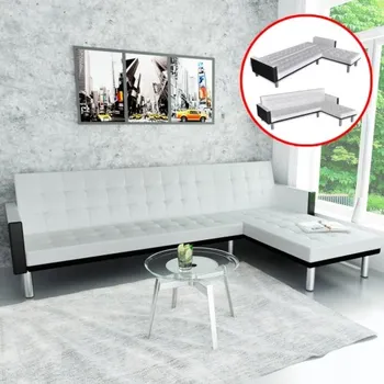 

[ES Warehouse] L-shaped sofa bed synthetic leather black sofa Free Shipping Spain Drop Shipping