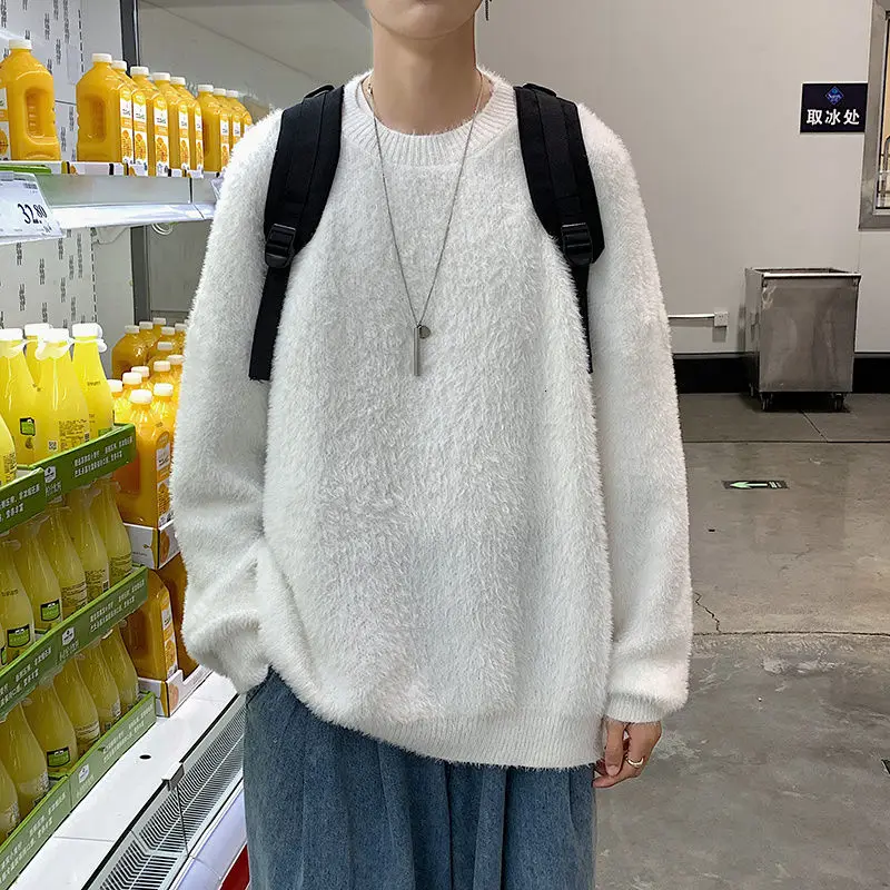 

Winter Plus Velvet Sweater Men's Warm Fashion Casual Knit Pullover Men Wild Loose Korean Clothes Mens Knitting Sweaters M-2XL