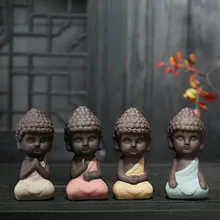 

4PCS Handmade Tea Pet small Buddha statue monk figurine Purple Sand Buddha Monk Tea Tray Decor Accessories Tea set Tea Set