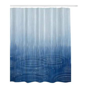 

Home Large Print Rain Drop Universal Waterproof Fabric Anti Mildew With Hooks Square Vivid Polyester Decorative Shower Curtain