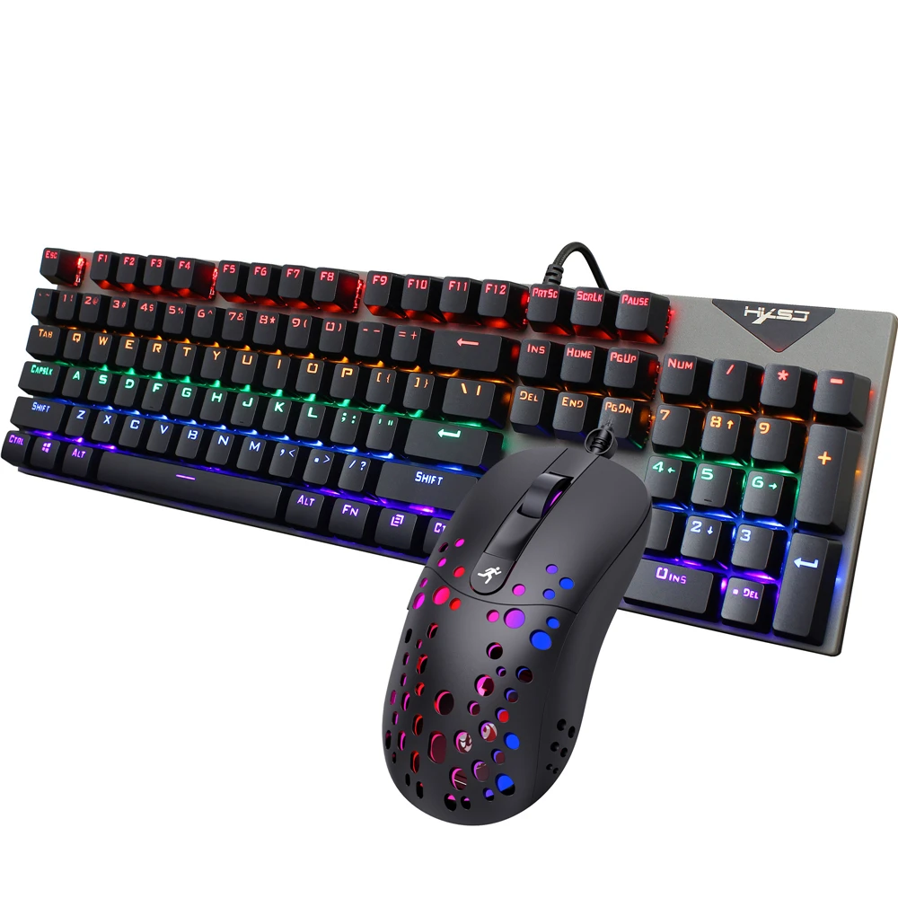 

L300 Mechanical Keyboard and A904 Mouse Wired Gaming Keyboard RGB Mix Backlit 104 Blue Switch For Game Laptop PC