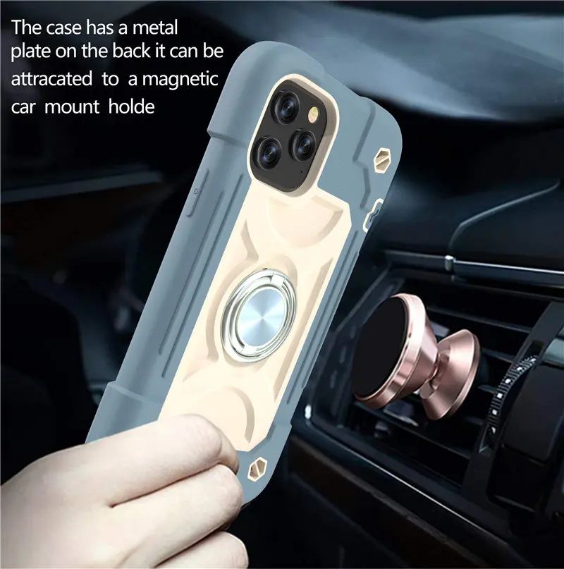 iphone 11 phone case Armor Bumper Shockproof Phone Case For iPhone 13 12Pro 11 Pro Max XR XS Max X 7 8 Plus Colorful Rugged Ring Holder Hard PC Cover iphone 11 case with card holder