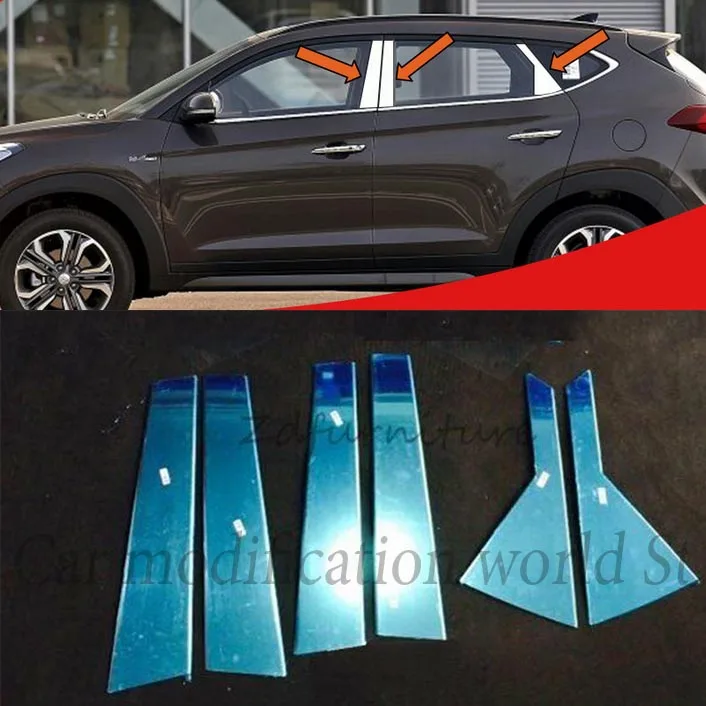 

For Hyundai Tucson 2015 2016 2017 2018 6pcs High quality Stainless Center Pillar Post Window Frame Sill Trim