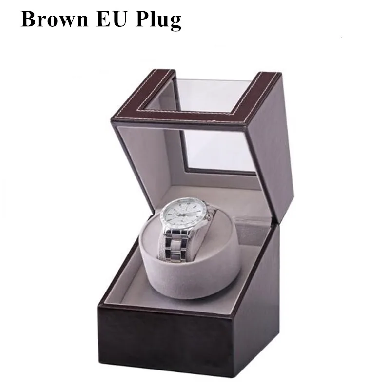 Brown EU Plug Автоматическая Механическая коробка для наручных часов PU мотор шейкер часы Winder держатель дисплей ювелирные изделия хранения Органайзер с EU/US/AU/UK Разъем - Цвет: Brown EU Plug