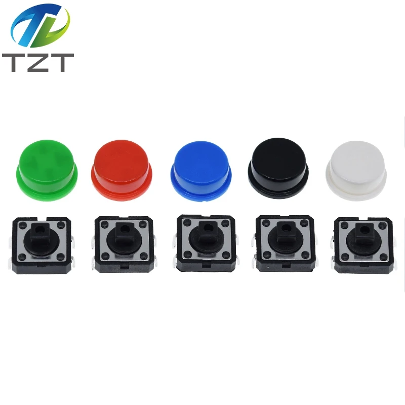 Tactile Push Button Switch 25PCS Tactile Push Button Switch Momentary 12*12*7.3MM Micro switch button + 25PCS Tact Cap(5 colors) For Arduino with Case