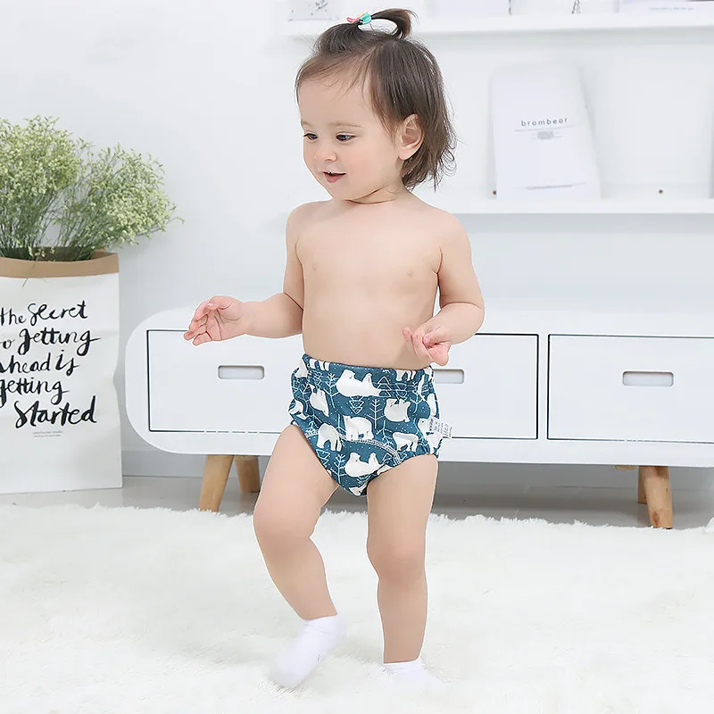 

2Pcs Baby Training Printed Pants Cotton Reusable Baby Diapers Waterproof Cloth Nappies Washable Diapers Learning Pants