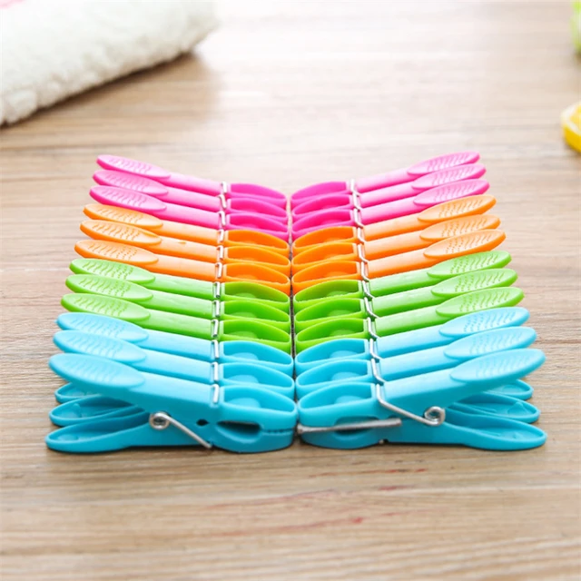 24 Pack Plastic Cloth Clips Windproof Clothes Pin with Spring Household  Clothespins Drying Rack Holder Drying