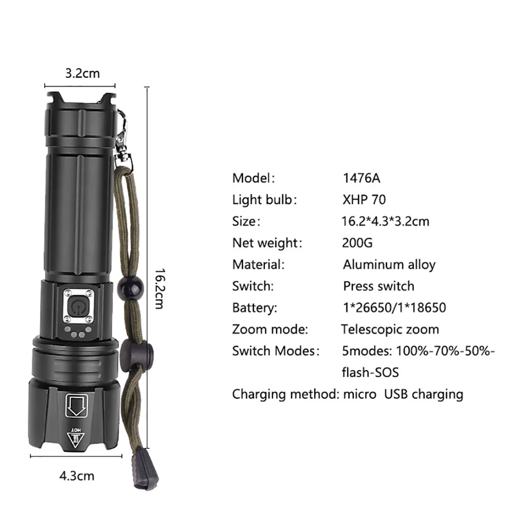 Алюминиевый сплав XHP70 мощный светодиодный фонарик usb зарядка с зарядным дисплеем дропшиппинг Рождество Хэллоуин
