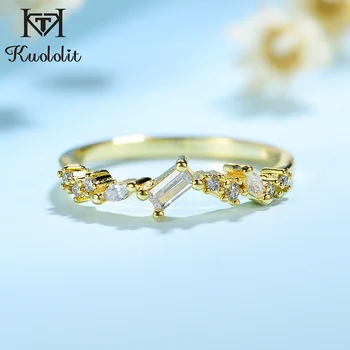 

Kuololit 100% Moissanite 10K Yellow Gold Rings for Women emerald cutting Gemstone Ring for Engagement Wedding Bride anniversary