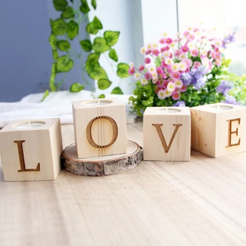 

4 Pcs Vintage Wooden LOVE Tea Light Candle Holder Votive Candle Holders Table Rustic Wedding Decoration Centerpieces 6X6X6CM
