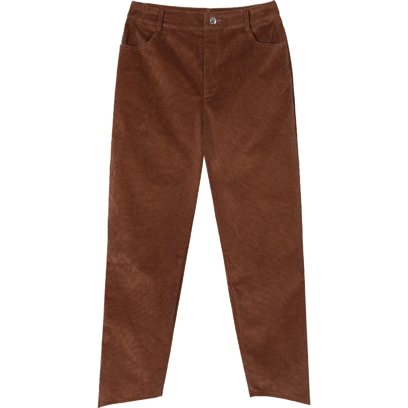 pumpkin SAM'S TREE Solid Corduroy Straight Casual Women Harem Pants Winter Mid Waist Irregular Leg Office Ladies Daily Trousers - Цвет: pumpkin