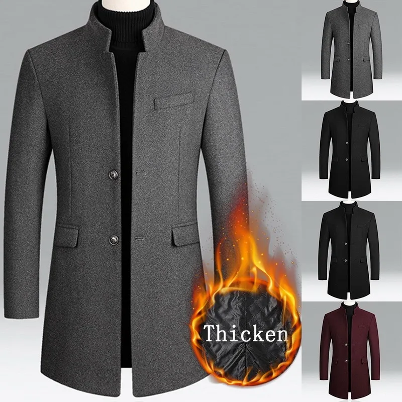 2021 Autumn And Winter Men's Woolen Coat Mid Long Trench Coat Classic