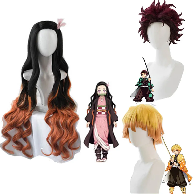 

Kamado Nezuko Wigs Cosplay Costume Anime Demon Slayer: Kimetsu no Yaiba Wigs Kamado Tanjirou Synthetic Hair Wigs Girls Boys Wig