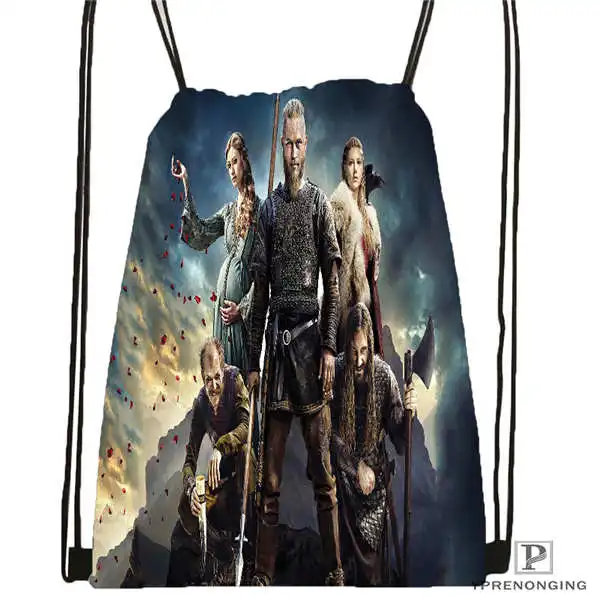 Drawstring Backpack Пользовательские VIKINGS_action_drama_ походная сумка на шнурке милый рюкзак для детей(черная спинка) 31x40 см#20180611-02-92 - Цвет: Drawstring Backpack