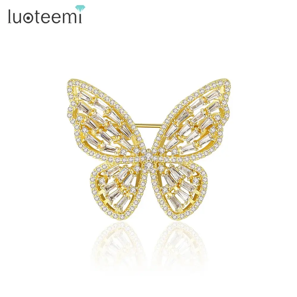 LUOTEEMI, изысканные броши в виде бабочки для женщин, вечерние броши для банкета, с AAA+ кубическим цирконием, тройной цвет, модное ювелирное изделие X18082403