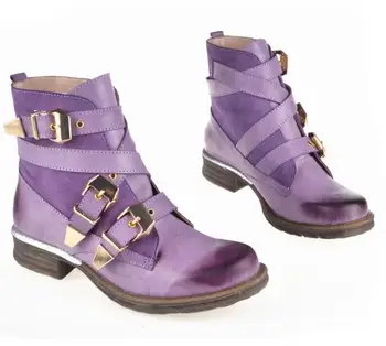 

Fashion British Women Purple Short Ankle Boots Genuine Leather Blue Winter Gladiator Boot Shoes Botas Mujer 35-43