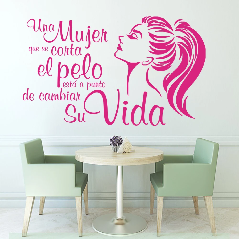Spanish A woman Cut Hair Is  Change His Life Hairdress Beauty Salon Wall Sticker Woman Hair Nail Beauty Salon Wall Decal Vinyl (3)
