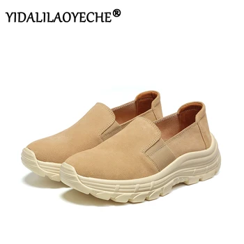 

Women's shoes flat bottom women's suede shoes 2019 spring and autumn solid color lace-up platform shoes round head casual shoes