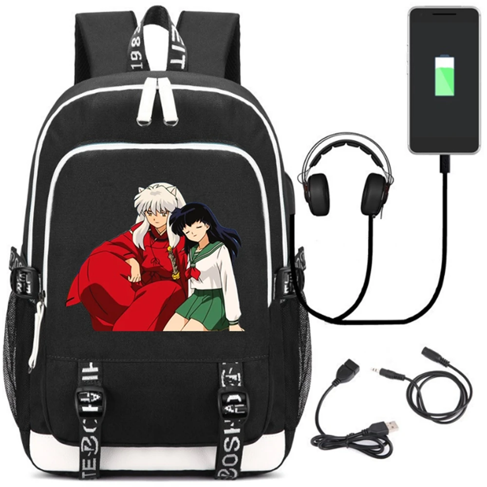 Style 6 Мода японское аниме инуяся печать usb зарядка Ушная затычка отверстие рюкзак для подростков мальчиков девочек кампус Плечи сумка рюкзак - Цвет: Style 6