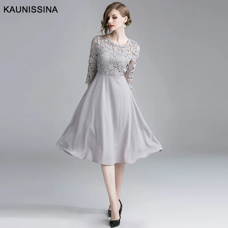 KAUNISSINA Luxuxy кружевные коктейльные платья 3/4 рукава o-образным вырезом однотонные вечерние платья элегантные накидки для официальных мероприятий платье для выпускного вечера