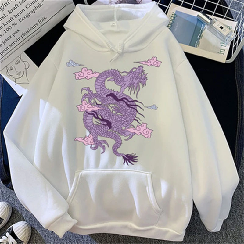 

Dragon Print Women Sweatshirt Hip Hop Kawaii Cartoon Harajuku Hoodies Korean Vintage Cartoon Top Autumn Winter Casual Pullover