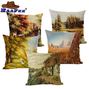 

World Famous Painting Rural Scenery Art Oil Painting Pattern Cushion Cover Living Room Sofa Decoration Pillow 45x45cm Pillow