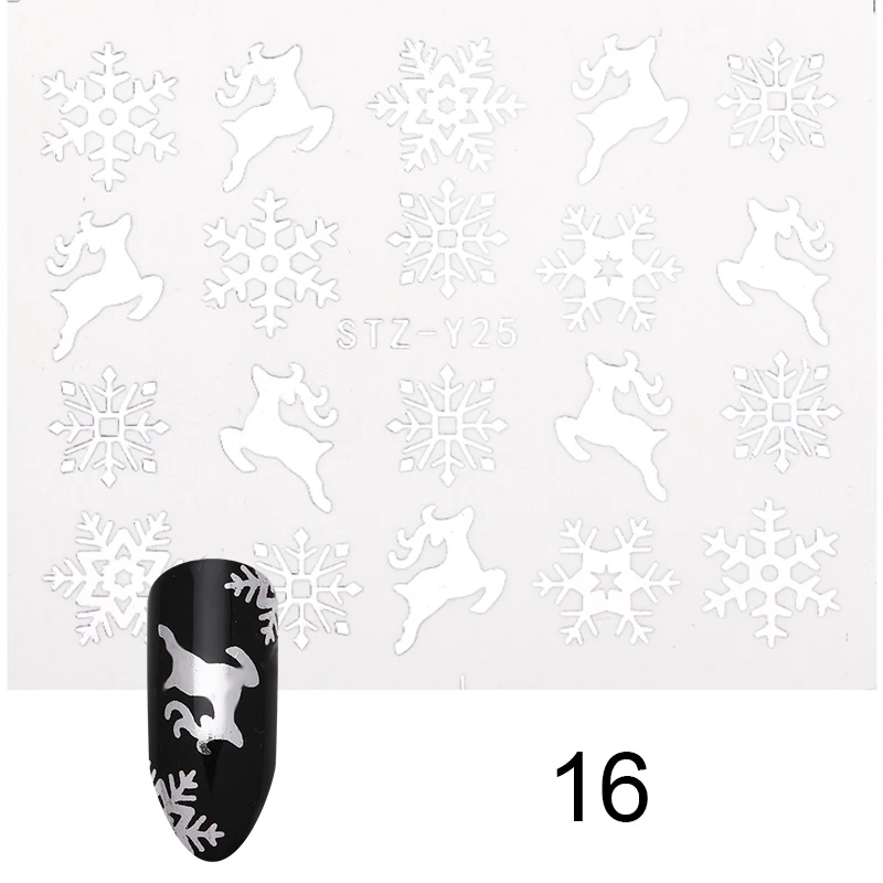 Pattern 16 1 шт. Рождественский Золотой Серебряный ноготь Водные Наклейки зимние снежные Цветочные ползунки смешанный принт переводная наклейка для ногтей инструмент для маникюра - Цвет: Pattern 16