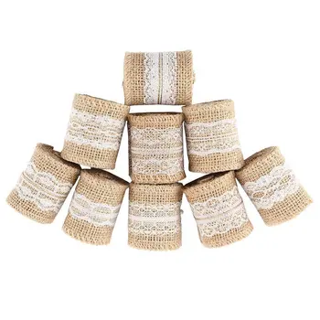 

9 Packs Hessian Burlap Ribbon Rolls with White Lace Natural Burlap Wreath for Gift Wrapping Strap Wedding Party Home Decoration