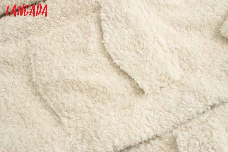 Tangada женское короткое стильное белое плюшевое пальто зимнее женское пальто больших размеров винтажное пальто с длинным рукавом 4M133