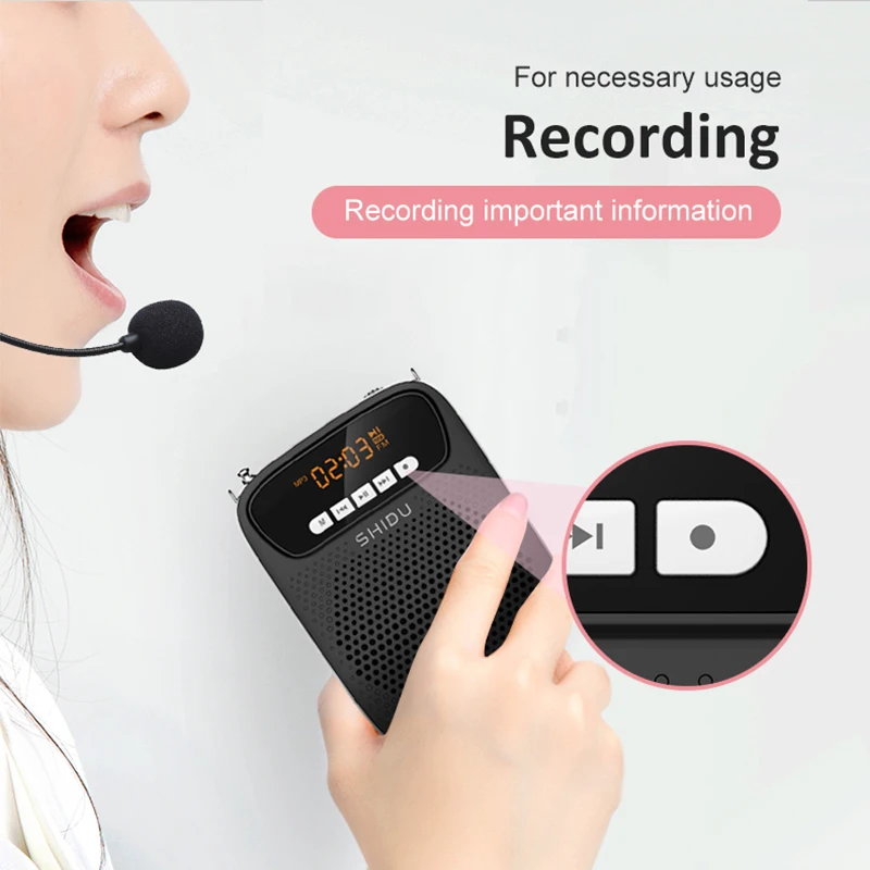 Amplificador de Voz com Fio Bluetooth para Professores Shidu Portátil Microfone Gravação Áudio fm Rádio Aux Alto-falante Instrutor S278 15w - Image 3
